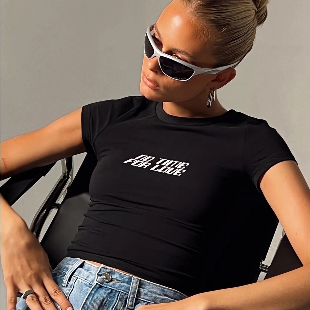 Princess Polly No Time For Love Black Tee